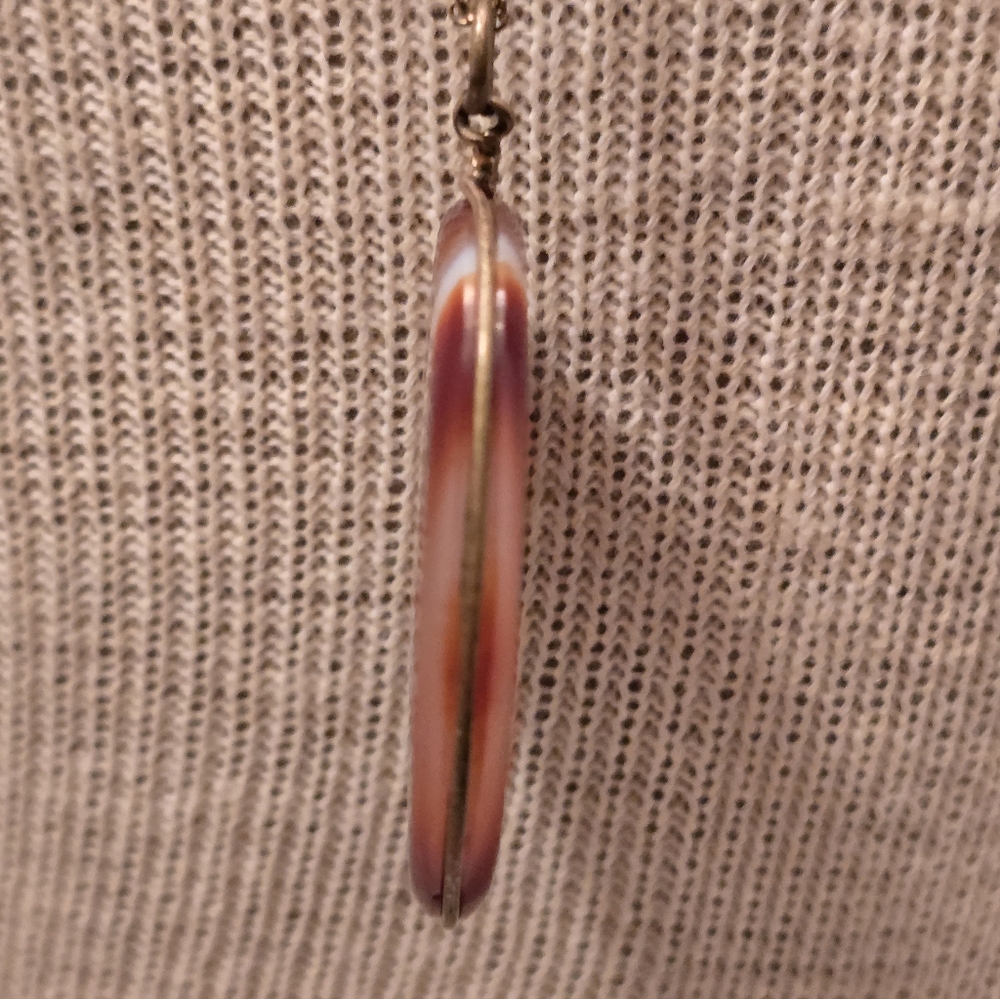 Vintage Brown Agate Pendant Goldtone Wire Wrapped W Chain - Picture 5 of 7